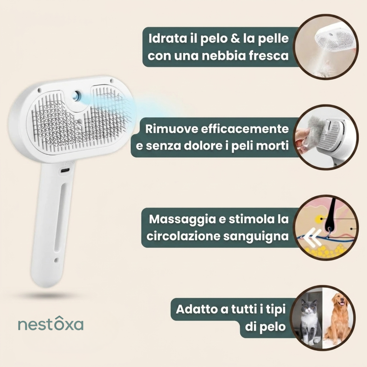 Nestoxa® Vapore Pro | Spazzola Professionale per la Cura del Pelo degli Animali