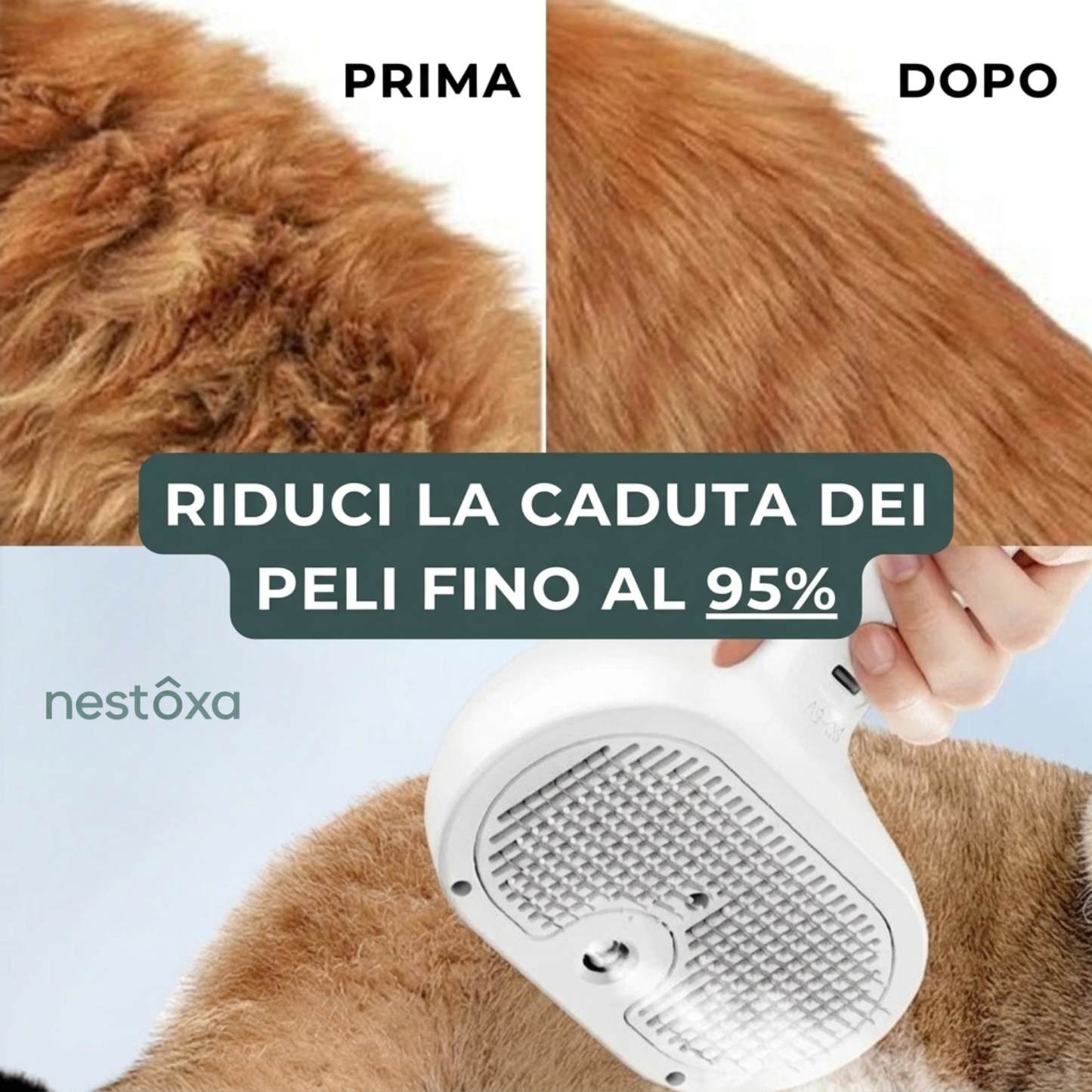 Nestoxa® Vapore Pro | Spazzola Professionale per la Cura del Pelo degli Animali